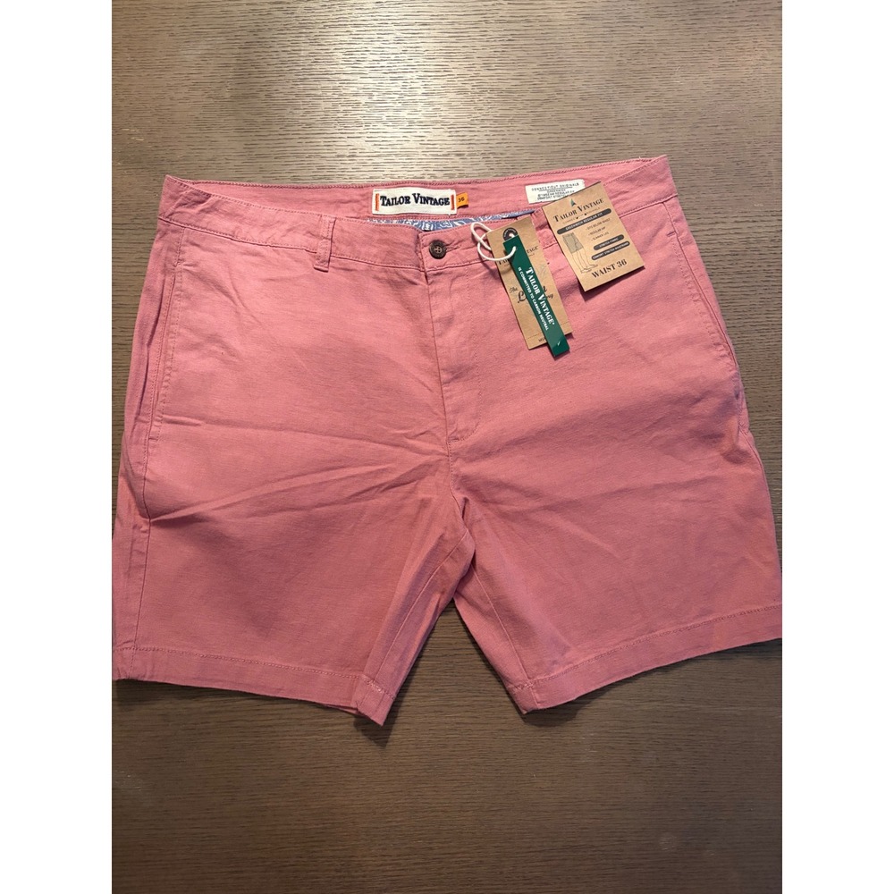 Tailor Vintage Mens Greenwich Linen Blend Shorts Pink 8 Inch Inseam Size 36 NWT